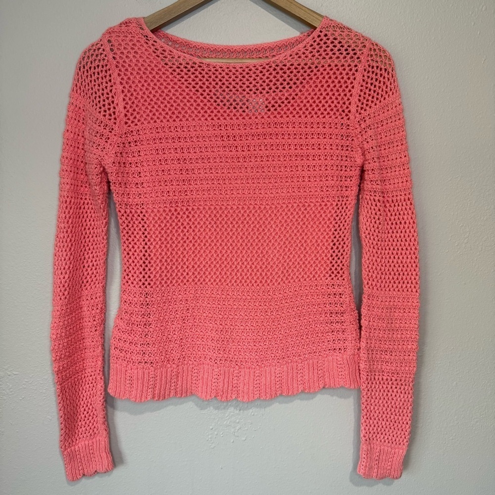 Vintage Envision Avenue Coral Pink Crochet Knit Sweater – Size Small